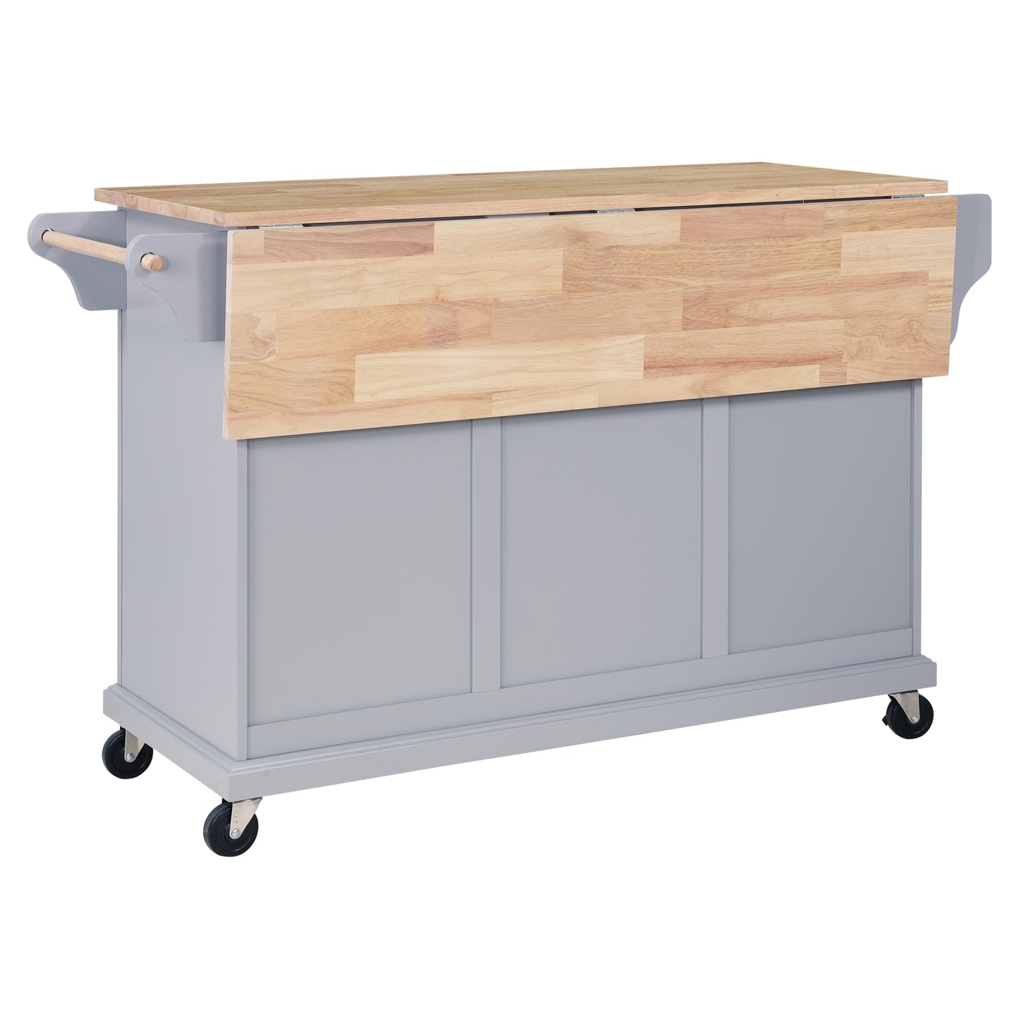 Cambridge Kitchen Island with Natural Wood Top, Storage Cabinet, and Gray + Solid Wood + MDF Design