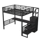 Full Size Metal Loft Bed with Desk, Storage Staircase and Small Wardrobe, Storage stairs can be installed left and right,Black