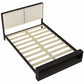 Queen Size Platform Bed Frame with Upholstery Headboard and Bookshelf in Footboard and LED Light Strips, Espresso