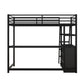 Twin Size Metal&Wood Loft Bed with Desk and Shelves, Two Built-in Drawers, Black