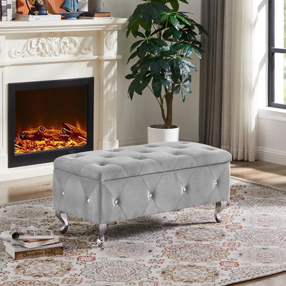 Storage Bench Flip Top Entryway Bench Seat with Safety Hinge Storage Chest with Padded Seat Gray Velvet