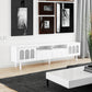 ON-TRANS Cream TV Stand with LED Light Strip, Tempered Glass Door for 80-Inch TVs, White Finish