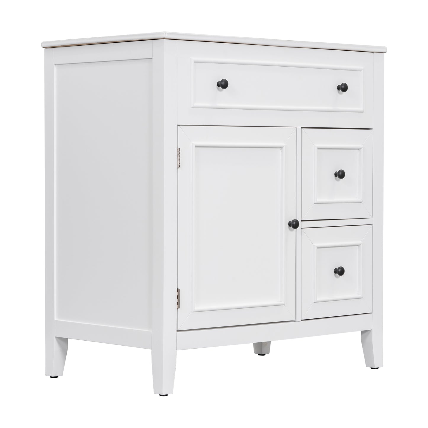 30" Bathroom Vanity with Sink Top, Solid Wood Cabinet with Door and Two Drawers, White