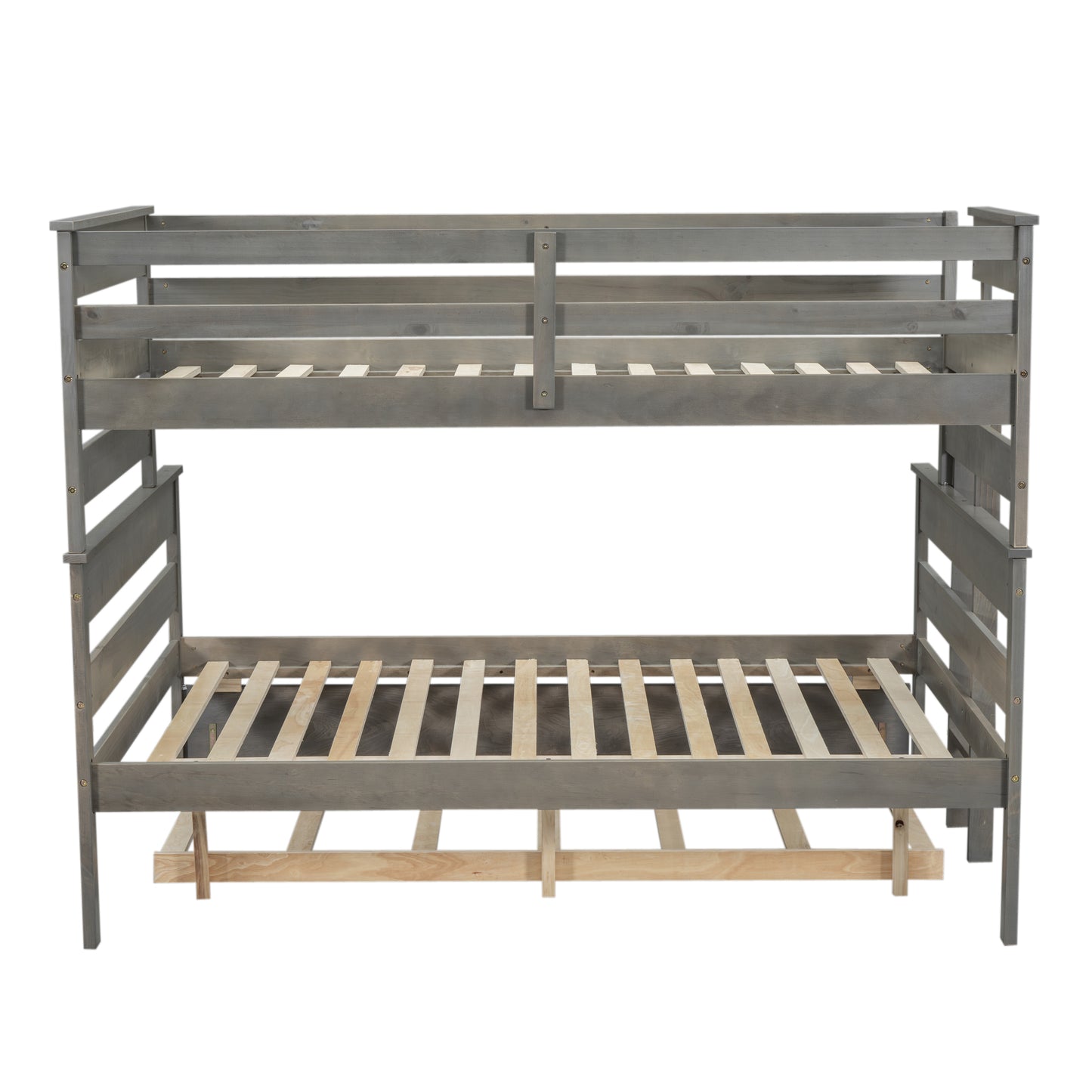 Wood Twin over Full Bunk Bed with Twin Size Trundle  Gray