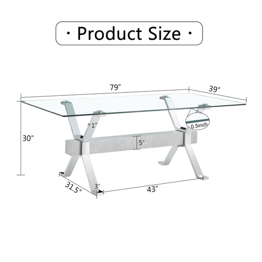 Mesa de comedor moderna de vidrio templado, 79" x 39" x 30", diseño elegante para comedores