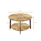 Round Coffee Table Stand Wooden Double Layer Coffee Table with Open Storage Space and Metal Table Legs