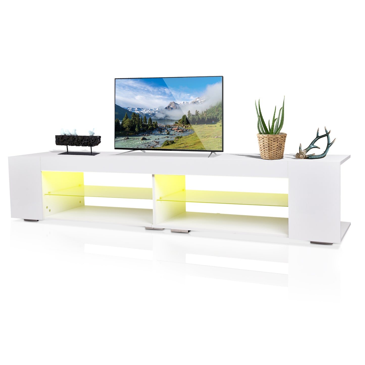 LED TV Stand Modern Entertainment Center with Storage High Gloss Gaming