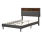 Full Size Upholstered Platform Bed with Storage Headboard and USB Port, Linen Fabric in Gray