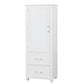 Tall bathroom storage cabinet with two drawers and adjustable shelves for independent storage