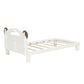 Twin Size Platform Bed with Bear Ears Shaped Headboard and LED Cream White