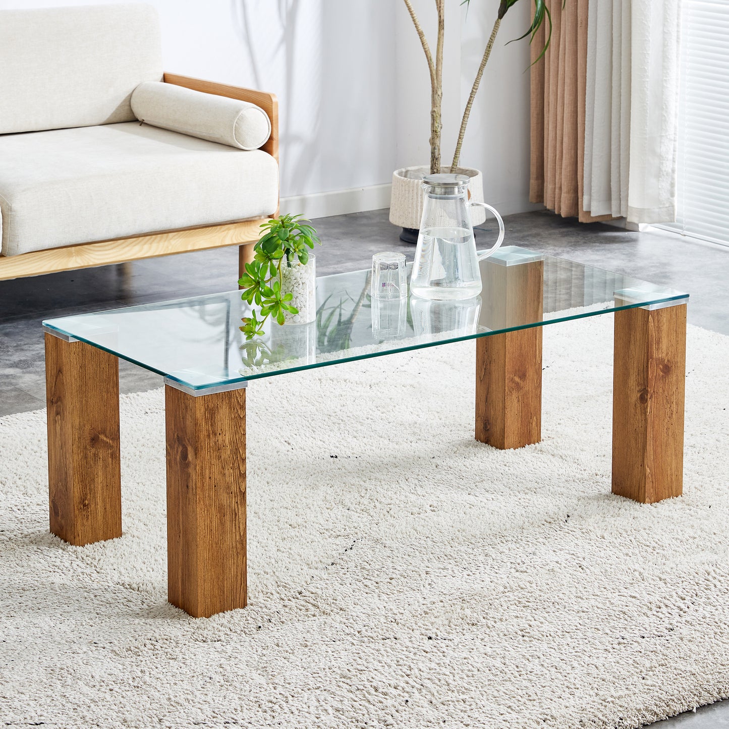 Glass-Top Coffee Table tea table with MDF Legs - Stylish Blend of Elegance and Durability