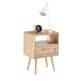 Rattan End table with Power Outlet & USB Ports Modern nightstand with drawer and solid wood legs