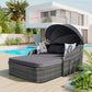 GO 79.9" Outdoor Sunbed with Adjustable Canopy, Double Lounge in Gray Wicker and Cushion