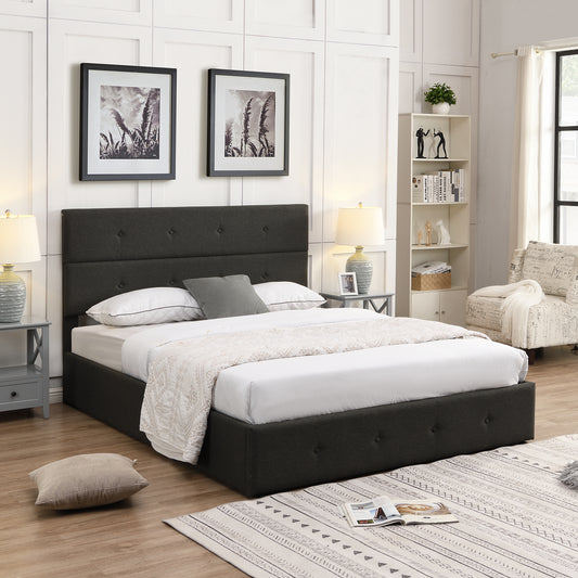 Upholstered Platform Bed with Underneath Storage Queen Size Gray