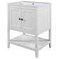 White Modern Sleek Bathroom Vanity Elegant Ceramic Sink with Solid Wood Frame Open Style Shelf