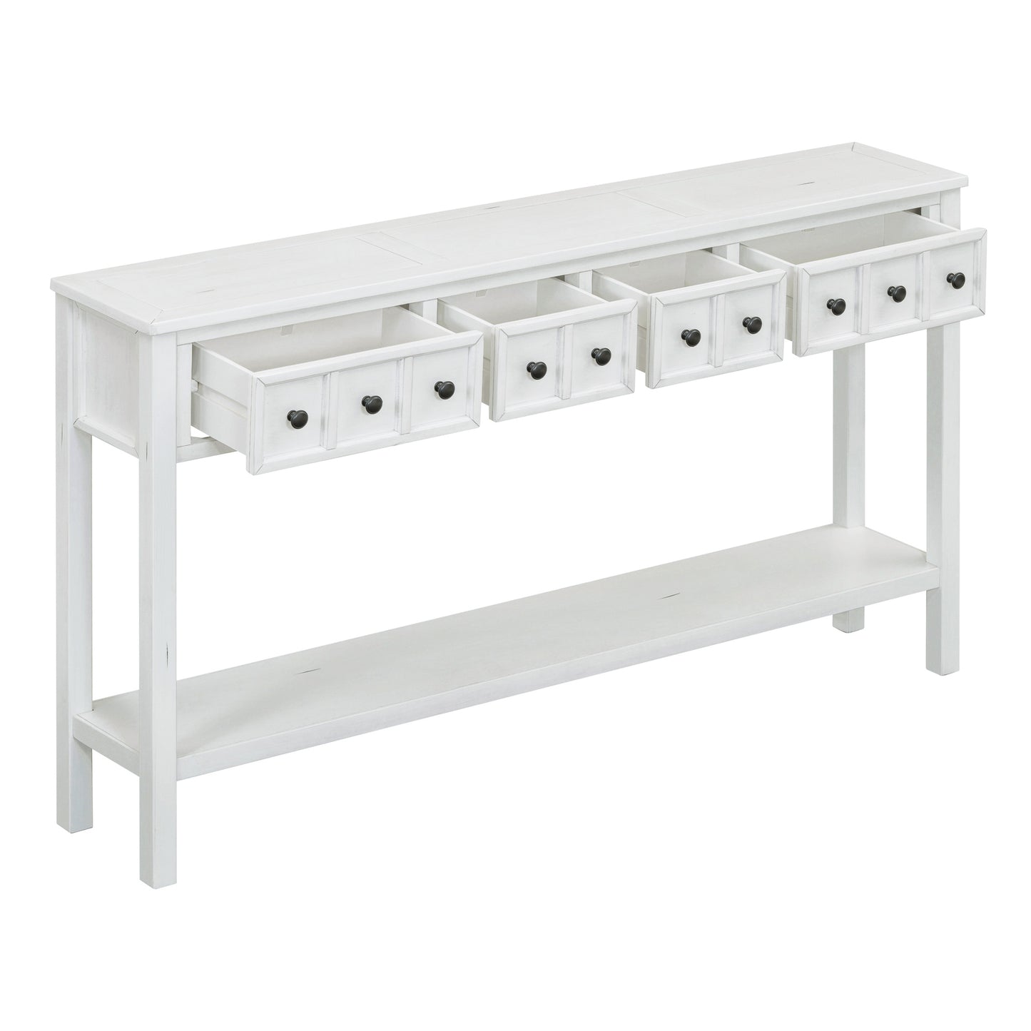 Mesa consola de entrada rústica TREXM, mesa de sofá de 60 pulgadas de largo con dos cajones y estante inferior, blanco antiguo