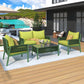 Outdoor Furniture with Tempered Glass Table, Deep Seating with Thick Cushions in Fluorescent Yellow and Green