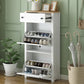 ONTREND with 2 flip drawers, top shoe cabinet with drawers, independent shoe rack with adjustable panel, white