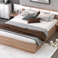 Queen Size Platform Bed with Headboard, Drawers, Shelves, USB Ports and Sockets, Natural