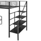 Twin Size Metal Loft Bed with Bench and Storage Staircase  Black