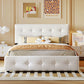 Upholstered Platform Bed with Classic Headboard and 4 Drawers No Box Spring Needed Linen Fabric Queen Size White