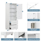 Tall bathroom storage cabinet with two drawers and adjustable shelves for independent storage