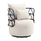 COOLMORE Upholstered Tufted Living Room Chair Textured Linen Fabric Accent Chair with Metal Stand