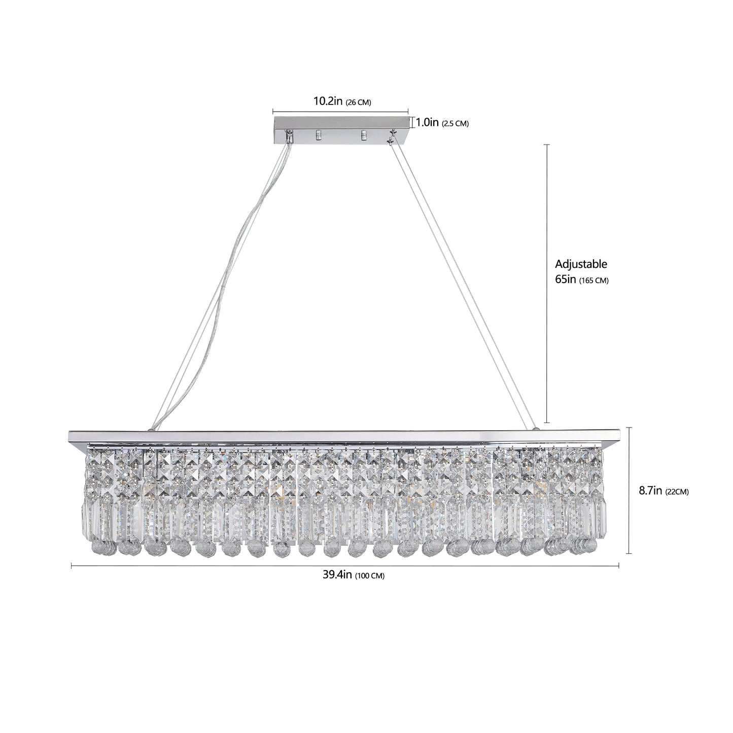 Modern Crystal Chandelier for Dining Room 8-Light White Rectangle Raindrop L39.4'' x W9.8'' x H8.7'(Bulb Not Included)