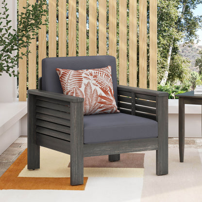 Outdoor Acacia Wood Club Chairs with Cushions, Dark Gray Finish, Perfect for Patios