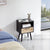 Rattan End table with Power Outlet & USB Ports Modern nightstand with drawer and solid wood legs black