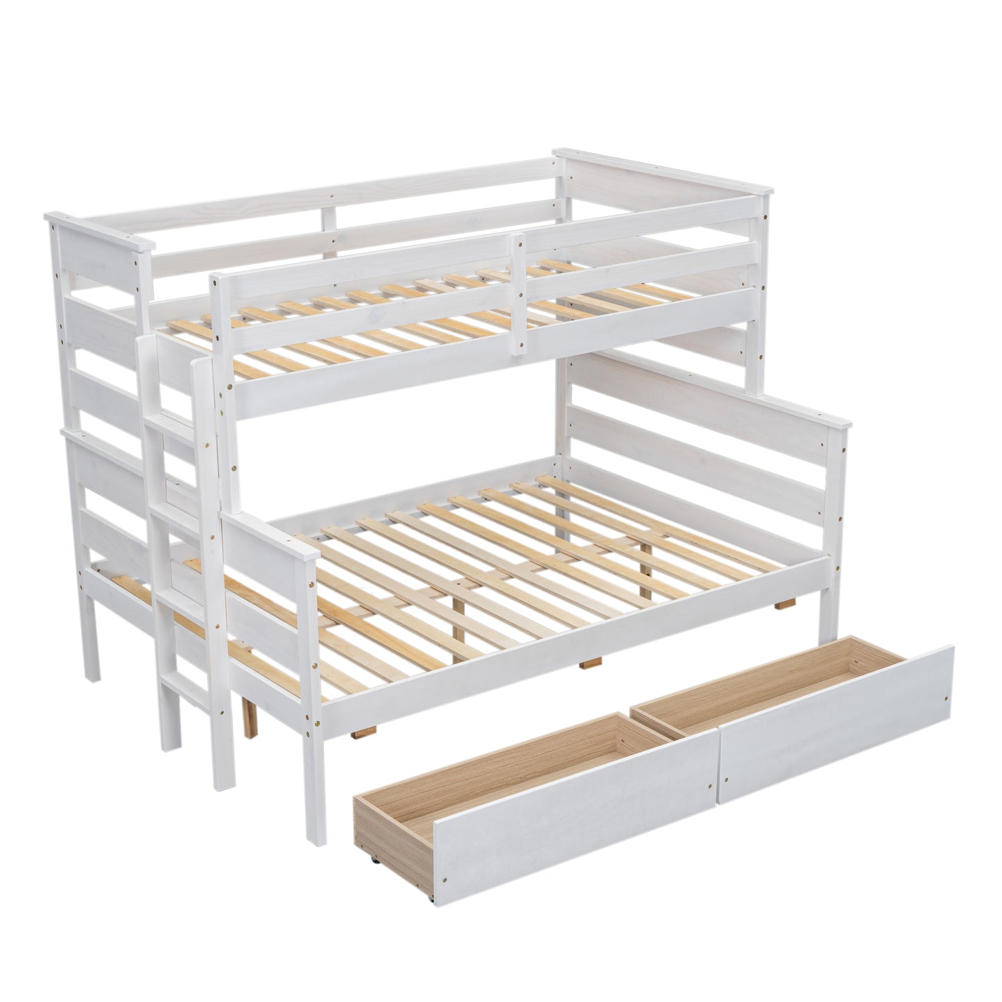 Wood Twin over Full Bunk Bed with 2 Drawers  White