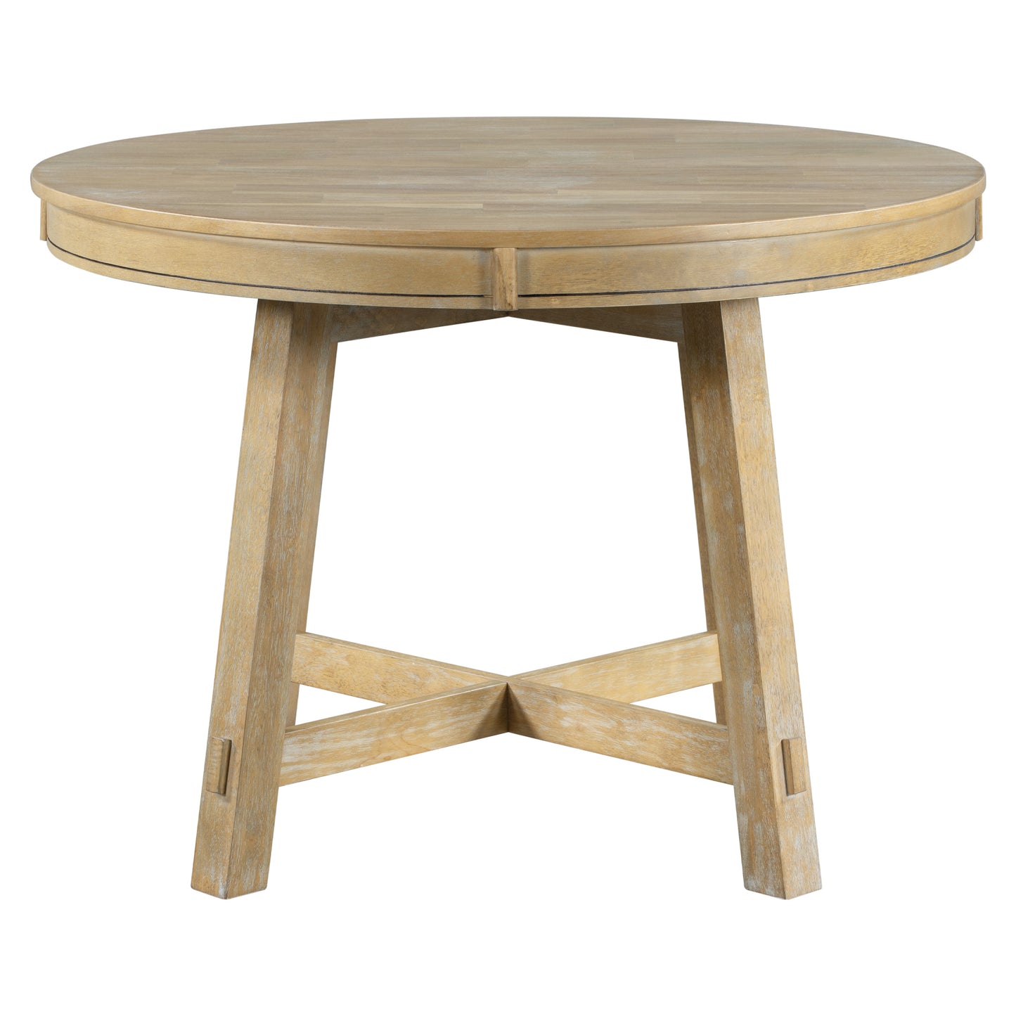 Juego de mesa de comedor estilo granja de 5 piezas TREXM con mesa redonda extensible y 4 sillas tapizadas, acabado en madera natural