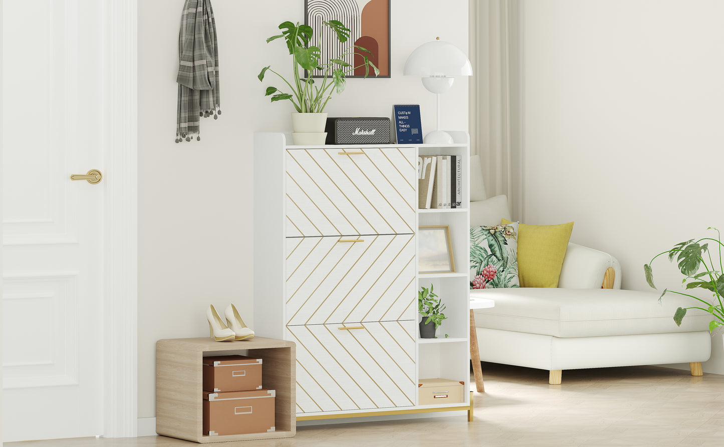 Shoe Cabinet with 3 Flip Drawers & Open Shelves, Modern Entryway Shoe Storage Cabinet Slim, Narrow Hidden Shoe Rack for Heels