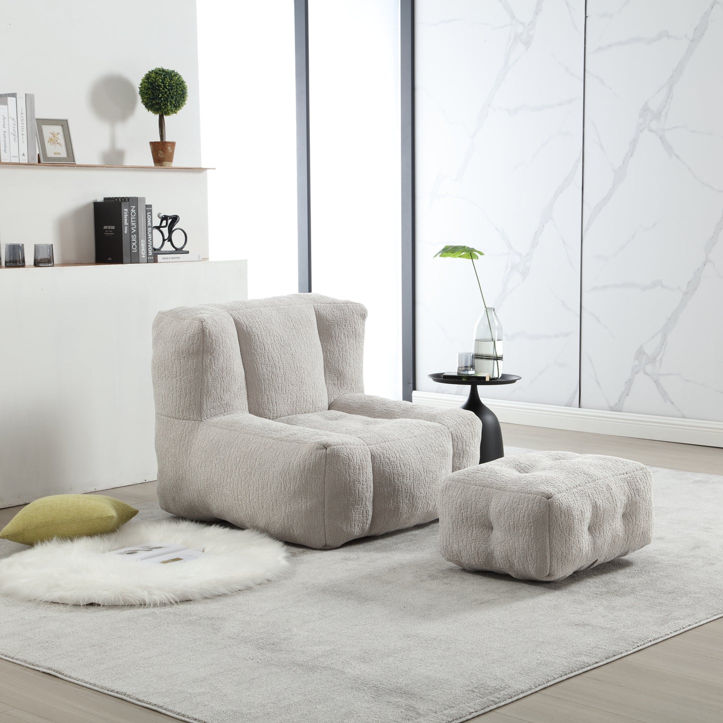 Fluffy bean bag chair Super soft couch chair with memory foam and footstool Indoor modern focus bean bag chair