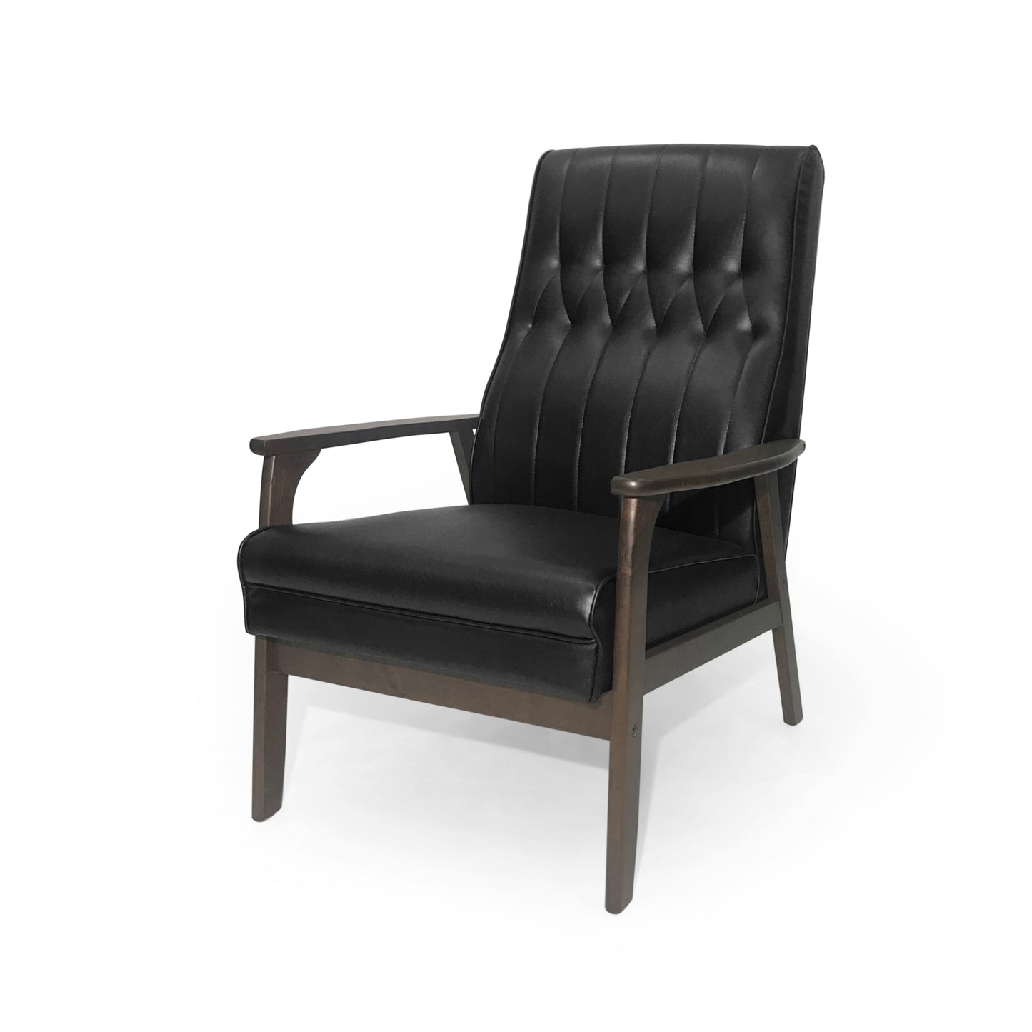 Mid Century Modern Upholstered Accent Chair, Matte Black Faux Leather