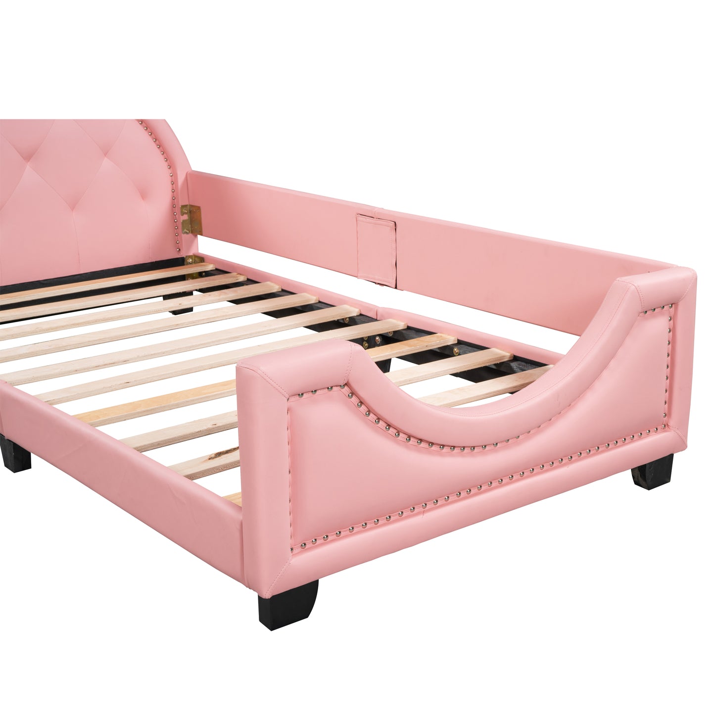 Twin Size Upholstered Daybed with Carton Ears Shaped Headboard  Pink