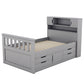 Twin Size Captain Platform Bed Frame with Storage Bookcases and Shelves,Four Drawers, Gray