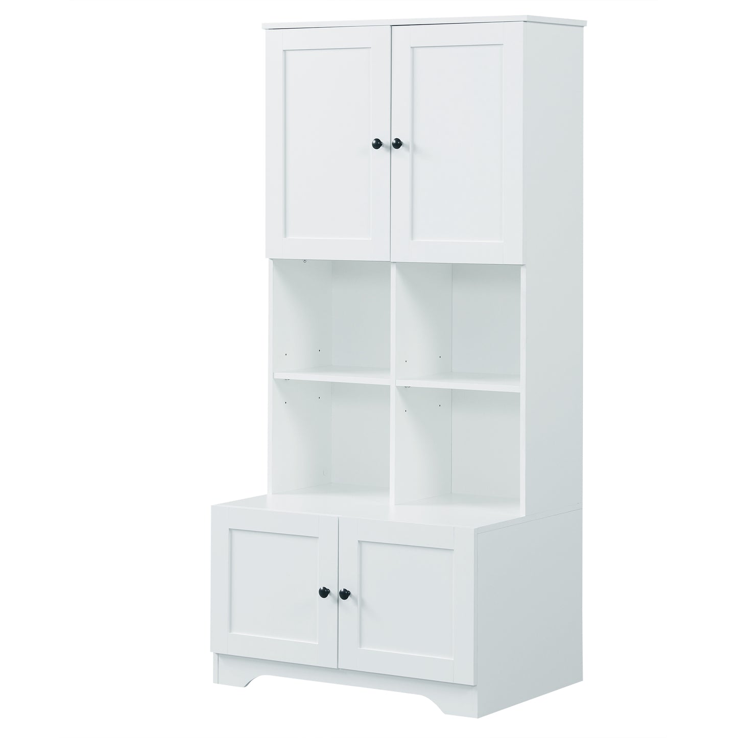 Bathroom storage cabinet, 4-door independent cabinet, adjustable shelf, open multi-layer shelf, white