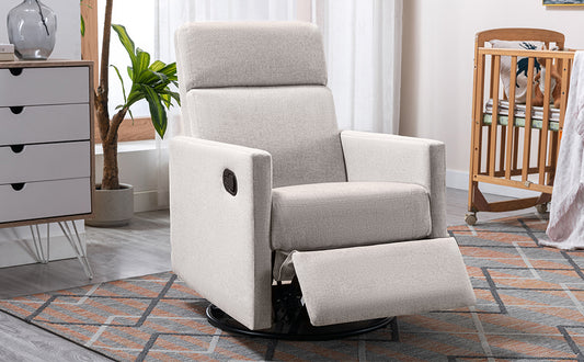 Modern Upholstered Rocker Nursery Chair Plush Seating Glider Swivel Recliner Chair Tan