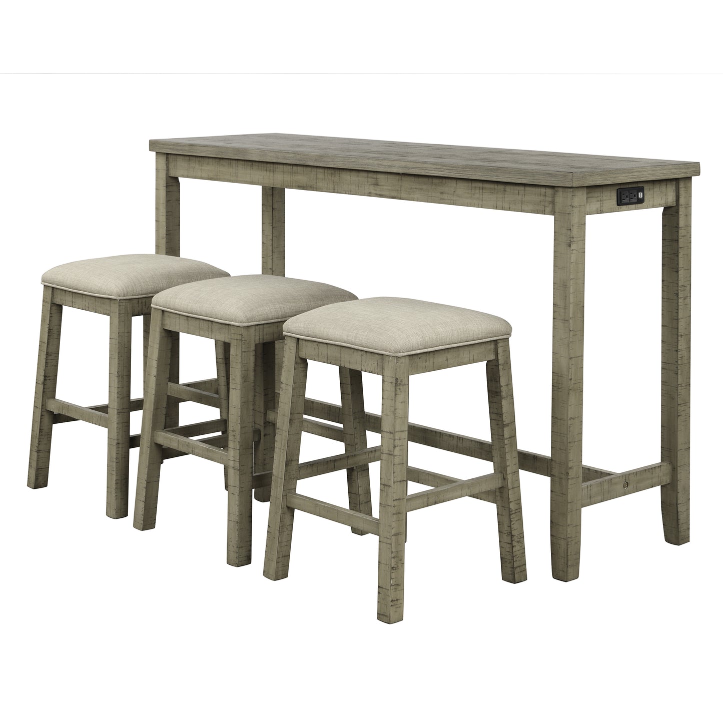 TOPMAX 4-Piece Counter Height Table Set with Fabric Padded Stools, Rustic Bar Dining Set in Gray Green