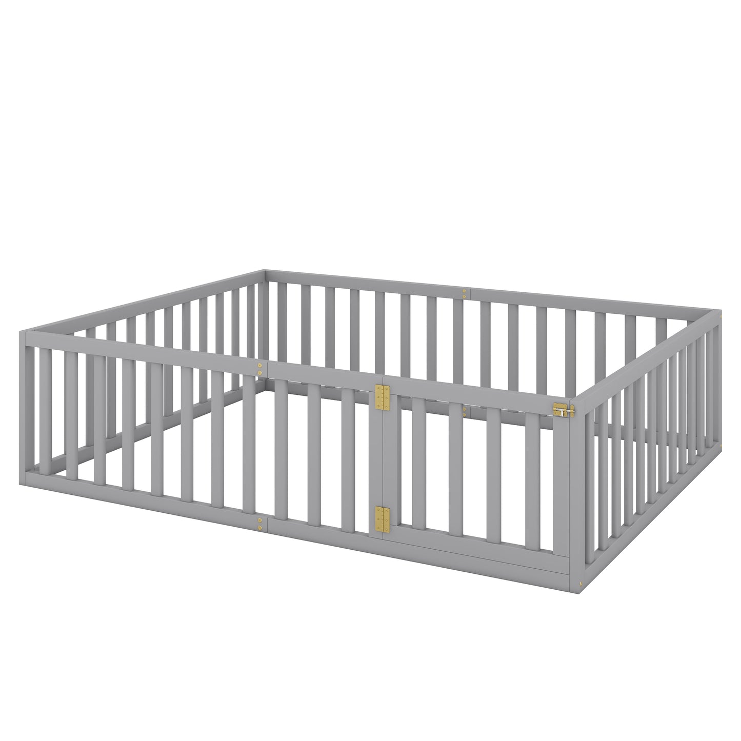 Queen Size Wood Floor Bed Frame with Fence and Door Gray(OLD SKU:WF289663AAE)