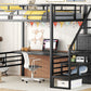 Full Size Metal Loft Bed with Desk, Storage Staircase and Small Wardrobe, Storage stairs can be installed left and right,Black