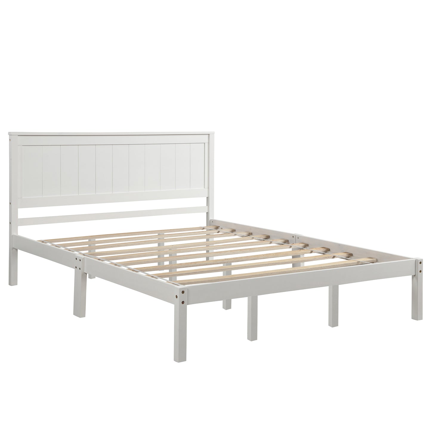 Platform Bed Frame with Headboard, Wood Slat Support, No Box Spring Needed  Queen  White