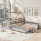 Twin over Full House Bunk Bed with Built-in Ladder Gray