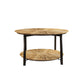 Round Coffee Table Stand Wooden Double Layer Coffee Table with Open Storage Space and Metal Table Legs