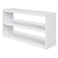 Low Study Full Loft Bed with Cabinet Shelves and Rolling Portable Desk Multiple Functions Bed- White