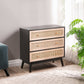 3-Drawers Rattan Storage Cabinet Rattan Drawer,for Bedroom,Living Room,Natural drawer and black panel