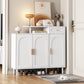 ON-TRANS Elegant Shoe Cabinet with Arched Doors and Drawers, Storage Side Panels, Adjustable Shelves and Solid Wood Legs, White