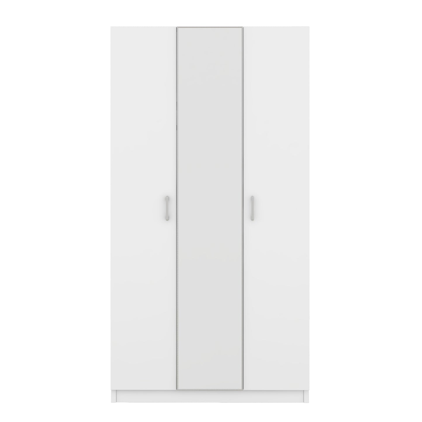 3 Door Wardrobe with Mirror, Armoire with Hanging Rod and 3 Fixed Shelves,White