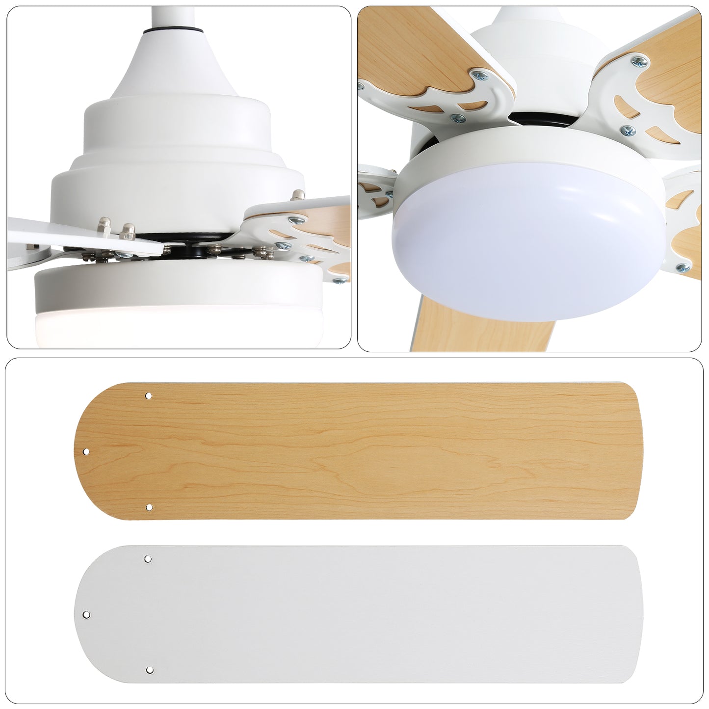 42 Inch Modern Ceiling Fan With 3 Color Dimmable Light 5 Blades Remote Control Reversible DC Motor White